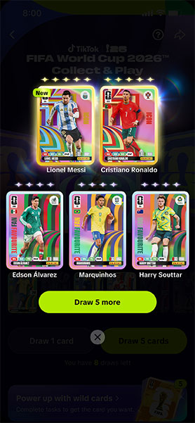 TikTok e Panini lançam coleção digital de cromos para o Mundial 2026